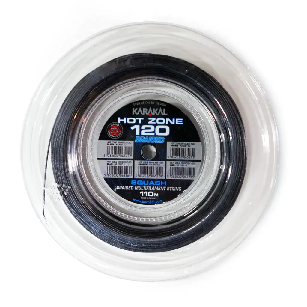 Karakal Hot Zone Braided 120 - Negro - Bobina de cordaje de squash de 220 m