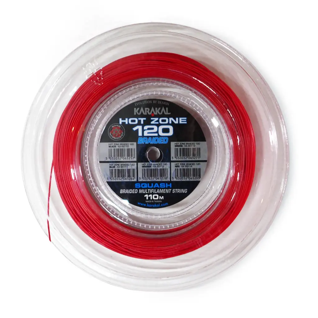 Karakal Hot Zone Braided 120 - Rojo - Bobina de cordaje de squash de 220 m