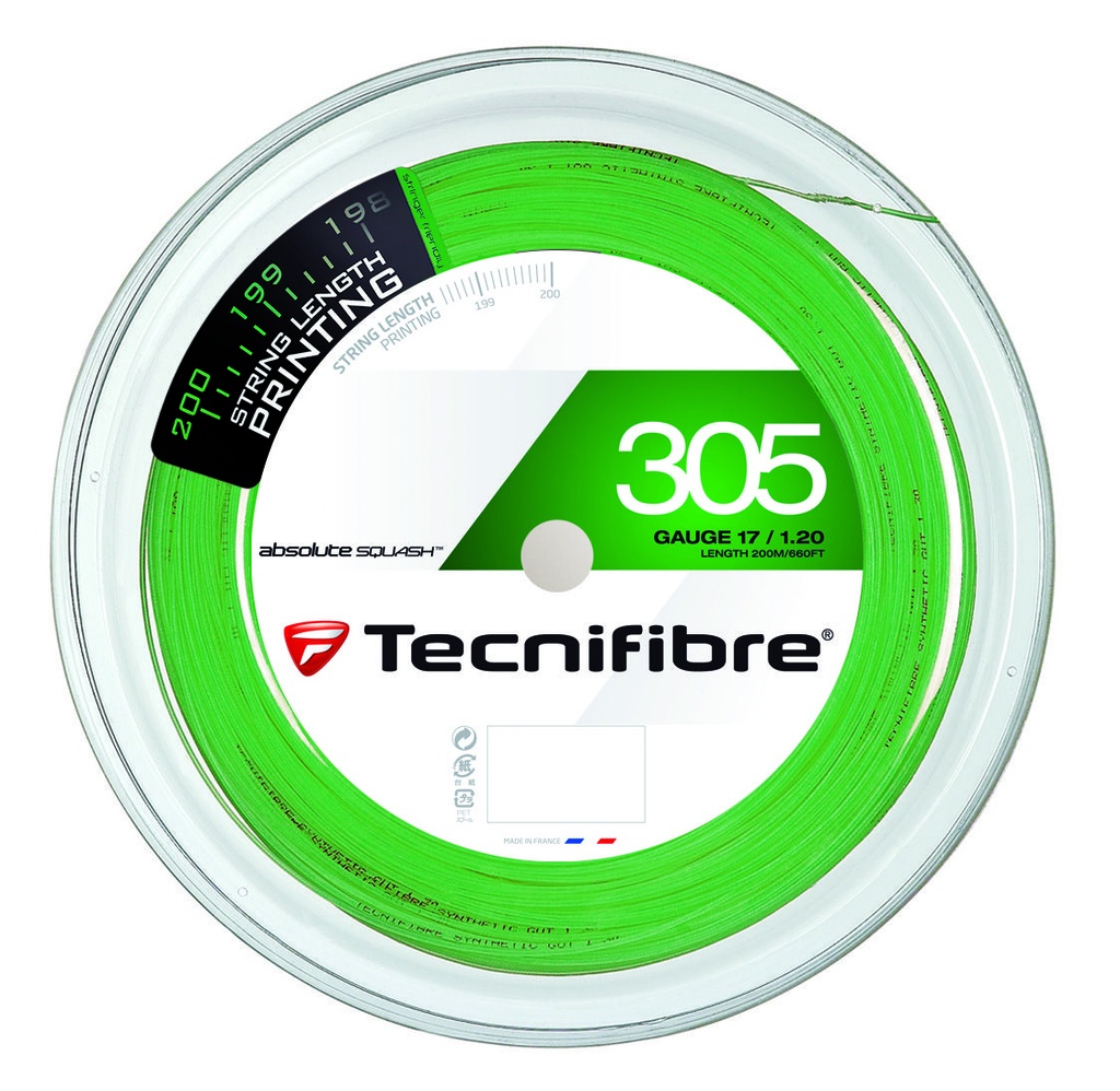 Tecnifibre 305 17L/1,20 mm - Verde - Bobina de cordaje de squash de 200 m